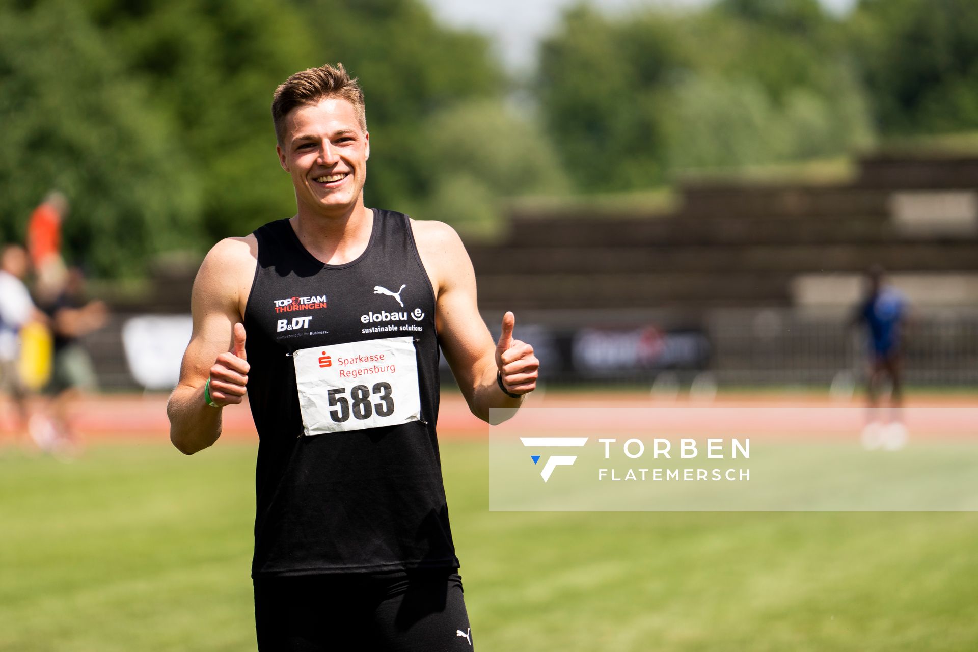 Julian Wagner (LC Top Team Thueringen) gewinnt die 100m am 04.06.2022 waehrend der Sparkassen Gala in Regensburg